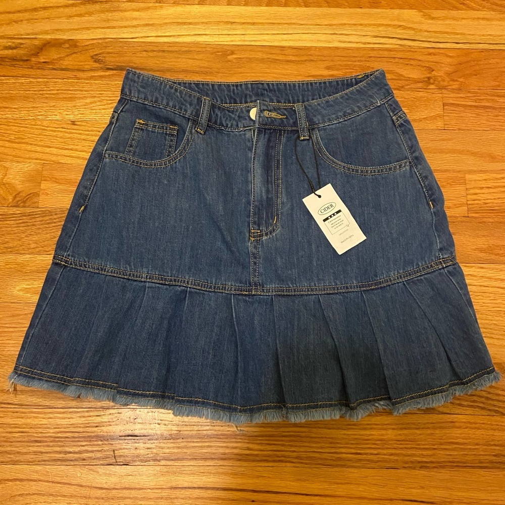 Shop Cider Pleated Denim Mini Skirt